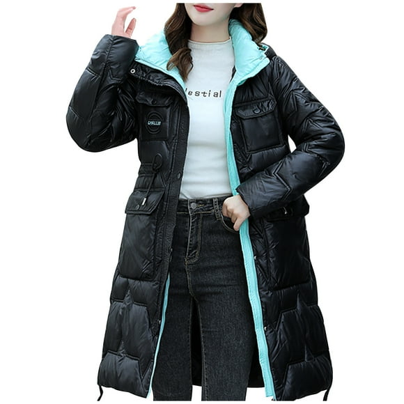 CEHVOM Women's Fashion Loose Long Sleeve Cotton-Padded Jacket Long Frock Coat Clearance
