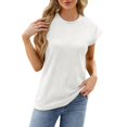 thumbnail image 1 of Camiseta de mujer con cuello redondo y manga corta: color liso, imitación algodón, informal/para el día a día, tallas S-XXL, verano, 1 of 6