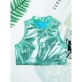 thumbnail image 6 of Aiihoo Kids Girls Sleeveless Mock Neck Shiny Metallic Athletic Crop Top Plain Ballet Workout Sports Bra Yoga Gymnastics Lake Blue 8, 6 of 7
