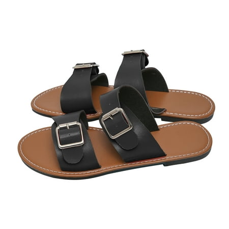 

Funicet Slides for Women Women Wear Belt Buckle Beach Flip-flops In Summer Black 40