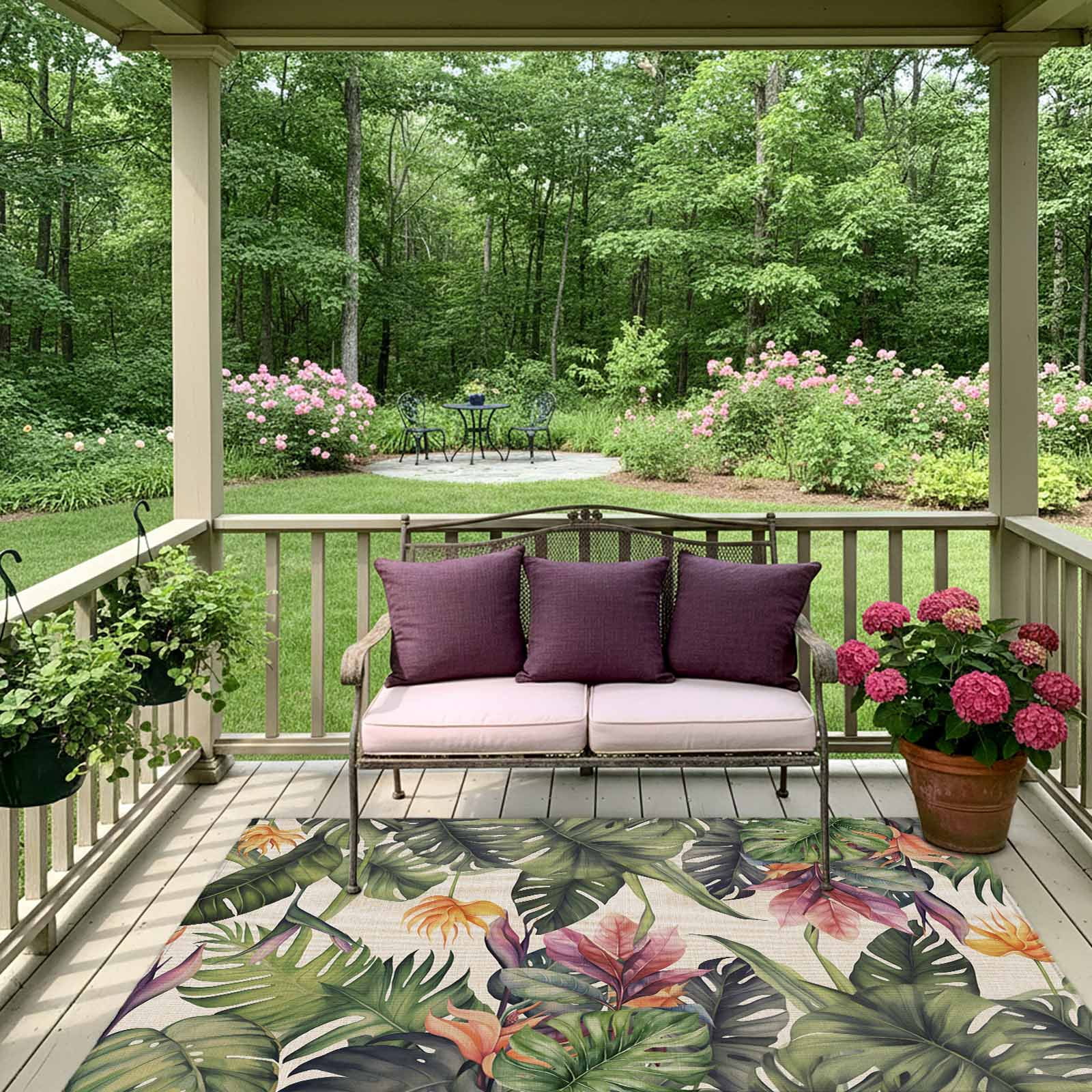 Outdoor Rug 5x8ft Palm Tree Leaves Branch Large Area Rug Plant Nature Indoor Outdoor Carpet Outdoor Rugs Mats for Patio Camping,RV,Front Door, Outside Decor
