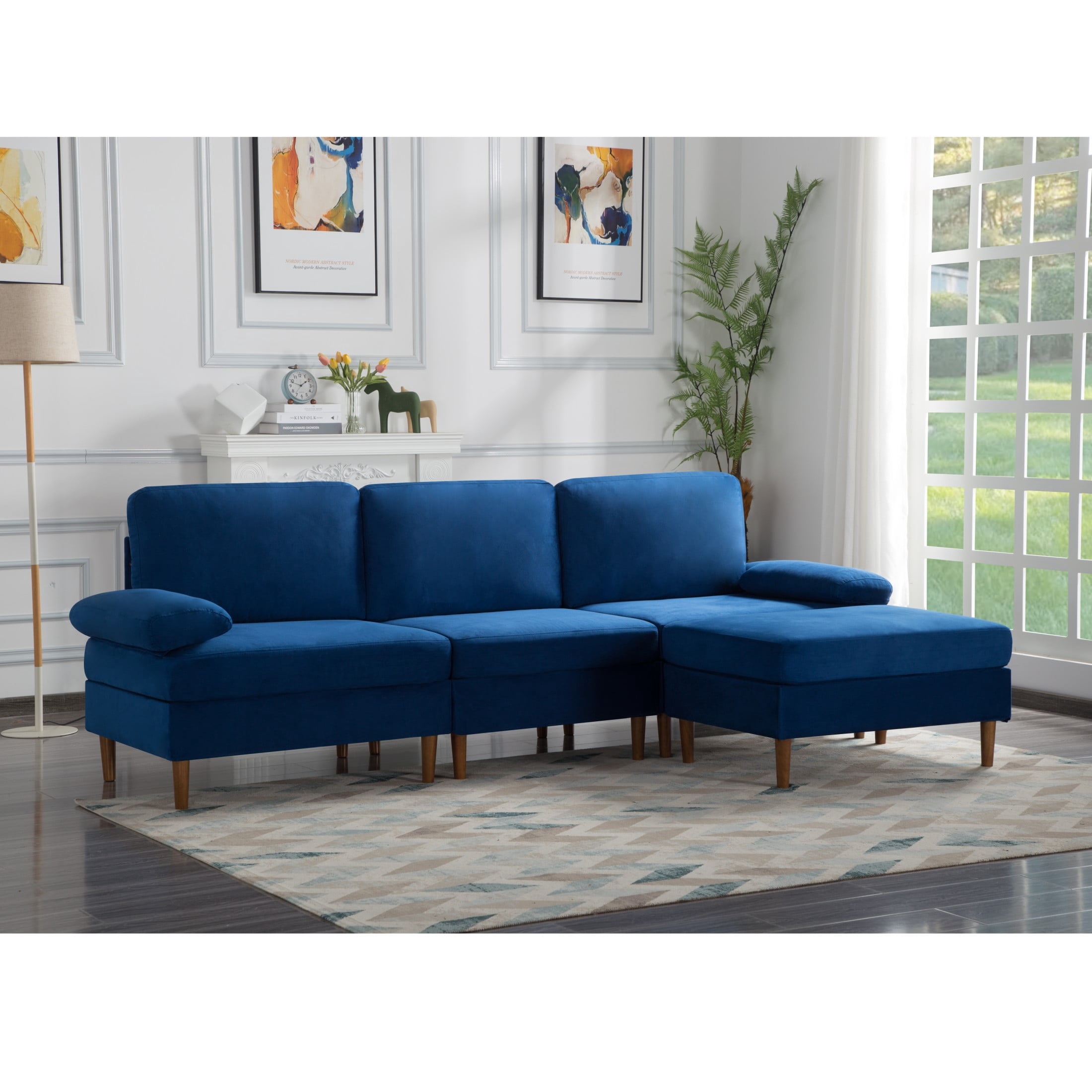 Gewnee 102.4'' Modern Convertible L-Shaped Sofa, 3-Seater with Movable Ottoman for Living Room & Apartments( Navy Blue)