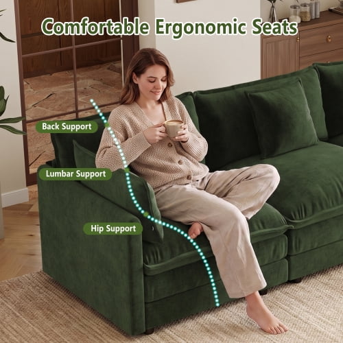 70.8" L-Shaped 2-Seater Sofa with Ottoman & 5 Pillows, Chenille Modular Sectional Couch for Small Spaces, Green
