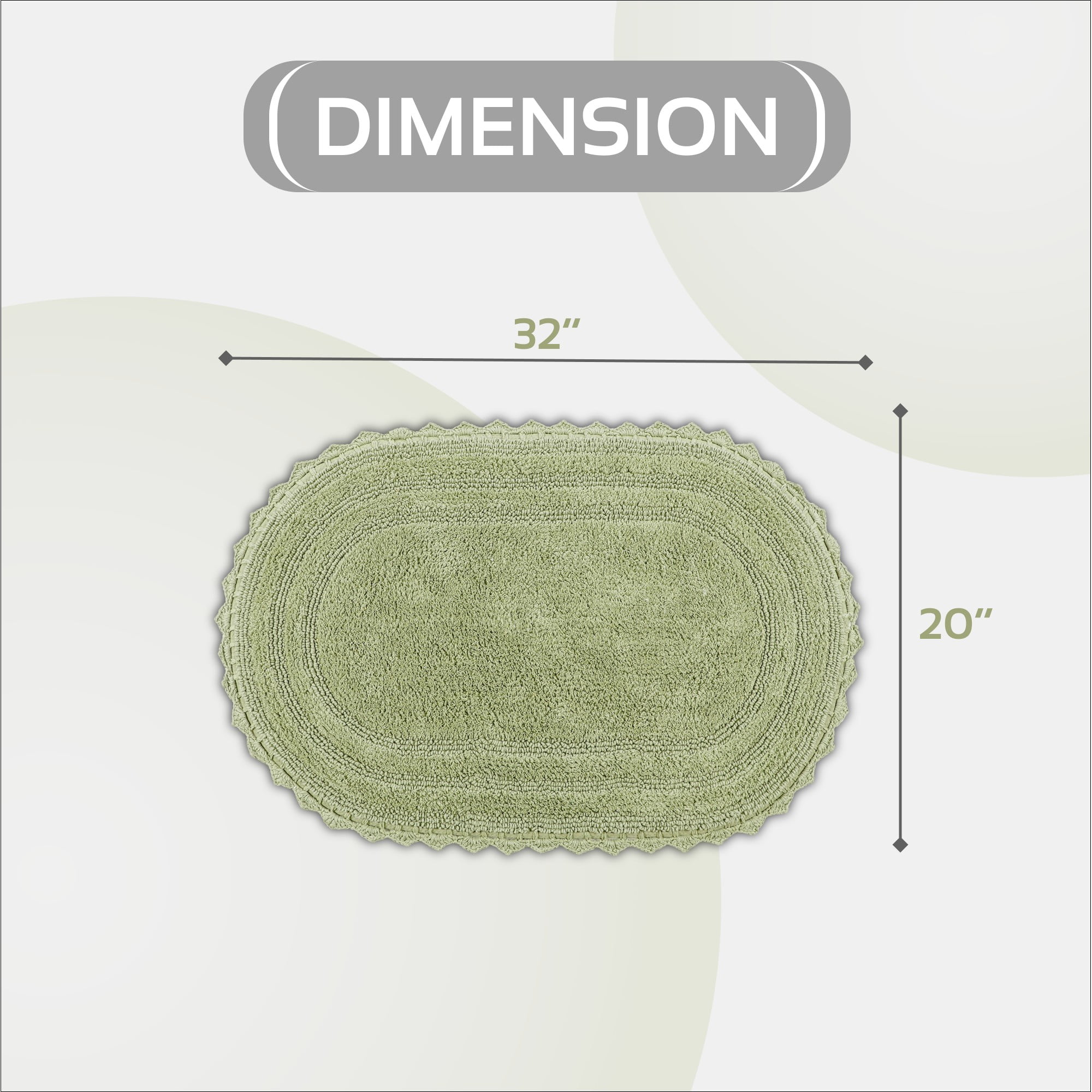 Better Trends 20" x 32" Oval Shape Bath Mat 100% Cotton Bathroom Rug Water Absorbent Bath Rug Machine Washable (Sage) Lilly Crochet Collection
