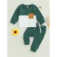 thumbnail image 3 of Elippeo Baby Boys Pants Set 6M 12M 18M 24M 3Y  Long Sleeve Crew Neck Contrast Color Sweatshirt with Elastic Waist Sweatpants Infant Clothes, 3 of 10