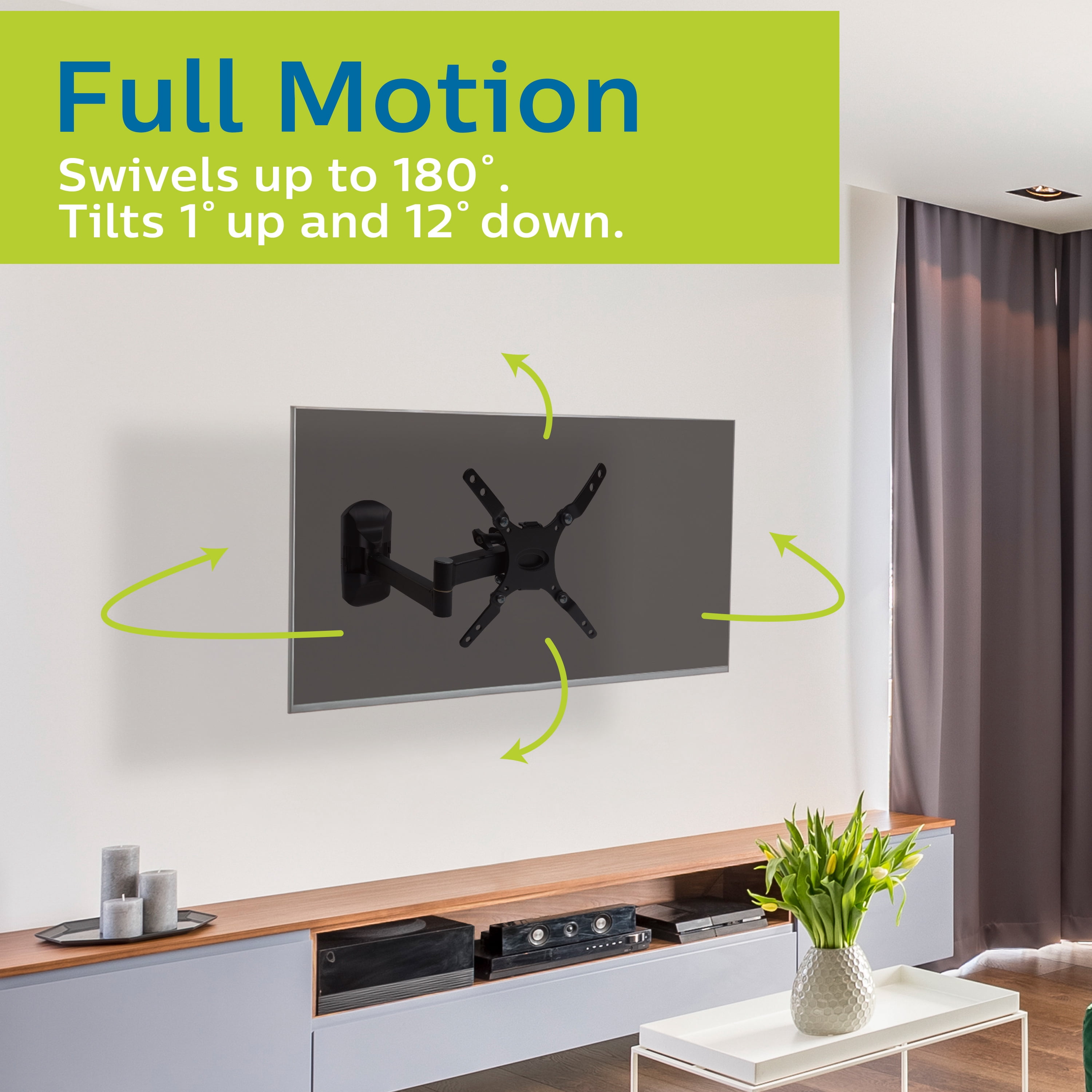Philips Full Motion TV Wall Mount, Fits 55 inches, Holds 55lbs, SQM9222/27