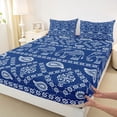 thumbnail image 4 of Erosebridal Bohemian Navy Paisley Full Size Sheets, Hippie Elephant Bed Sheets, 4 Pieces 1 Flat Sheet, 1 Fitted Sheet and 2 Pillowcases, 4 of 5