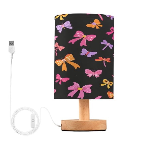 Bow Table Lamp, Fully Dimmable Nightstand Lamp with USB and Linen Fabric Shade, Modern Gifts for Bedroom, Living Room, Office