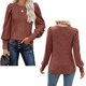 thumbnail image 3 of Top de cuello redondo para mujer, Top de manga larga abombado de Color puro suave y cómodo a la moda para oficina diaria Color caramelo XL, 3 of 6