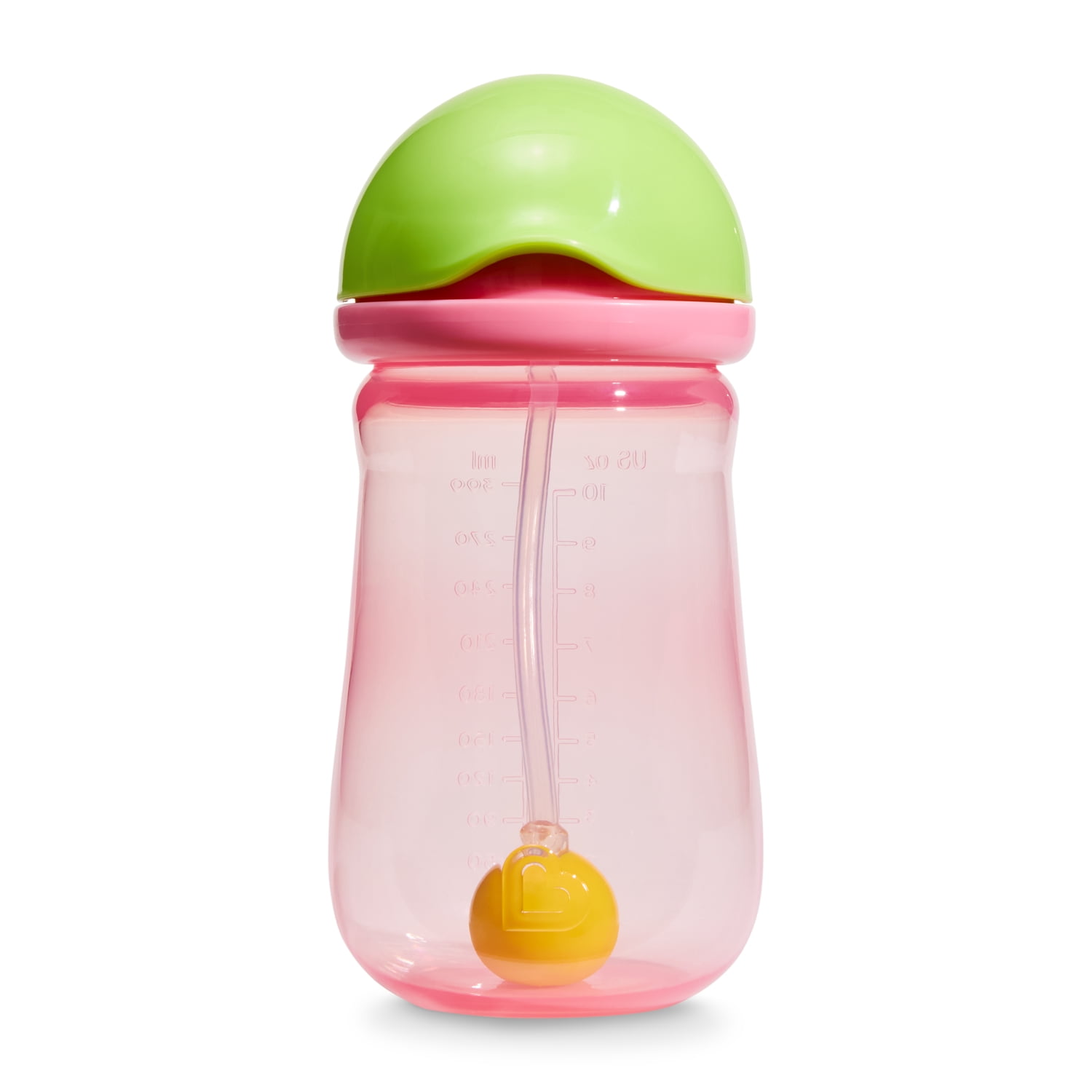 Munchkin Any Angle™ Spill-Proof Weighted Straw Trainer Cup with Click Lock Technology, Baby & Toddler Transition Sippy Cup, 10 oz, Pink/Green, Unisex