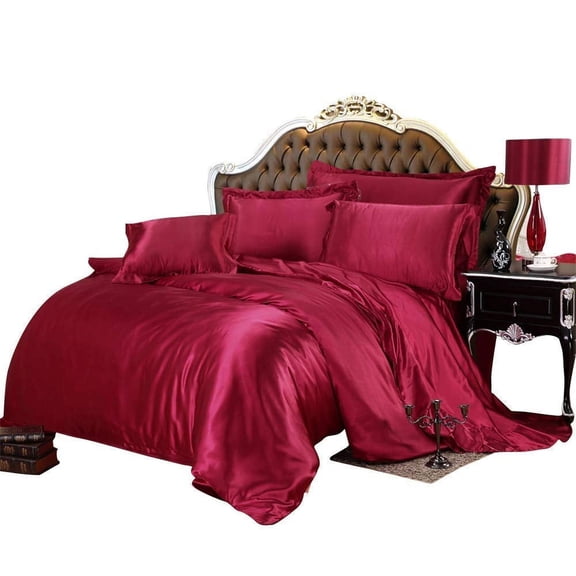 Kanak Bedding All-Season Ultra Soft 500 GSM King Size Silky Satin 7Pcs Comforter Set (Comforter Fitted 15" Flat 4 Pillow Case) Burgundy