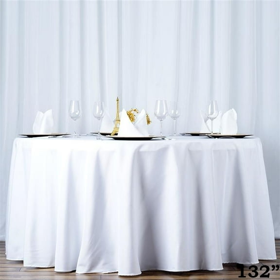 BalsaCircle 132" Round Premium Polyester Tablecloth Wedding Table Linens White