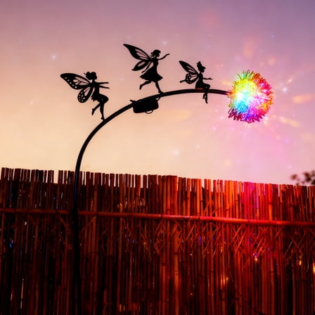 Outdoor solar fairy light, metal garden decoration light, 3 lively dancing elves solar decoration light