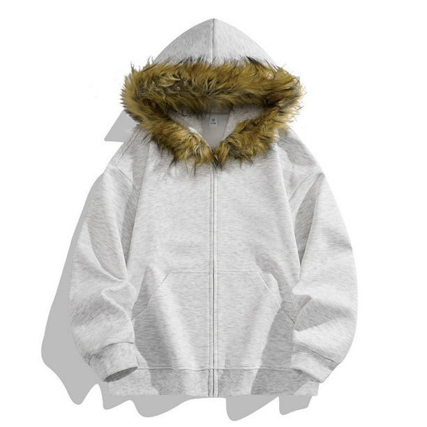 pstuiky Camisas de manga larga de invierno para hombre, Chaqueta tipo cárdigan con cremallera y capucha de manga larga de color liso para hombre Tops de hombre m