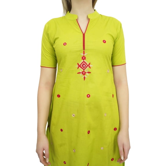 Atasi Designer Yellow Cotton Embroidery A-Line Straight Kurti Women's Clothing-26