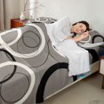 thumbnail image 4 of Castle Fairy Abstract Overlap Ring Queen Sheets 4 Pieces,Minimalist Hollow Circle Graphic Queen Sheet Sets,Black White Sky Blue,1 Flat Sheet, 1 Fitted Sheet and 2 Pillowcases, 4 of 7