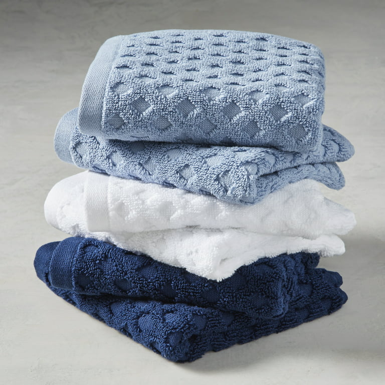 8 Piece Large Texture Bath Towel Set Blue-2 Oversized Bath Towel Sheets,2  Hand Towels,4 Washcloths Soft Highly Absorbent Quick Dry Beach Chair Towels