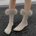 thumbnail image 5 of Wuxian Socks For Women Fuzzy Lined Thick Wool Plush Trim Crew Socks Warm Winter Soft Thermal Cozy Boot Slipper Socks Fuzzy Socks,Grey,One Size, 5 of 7