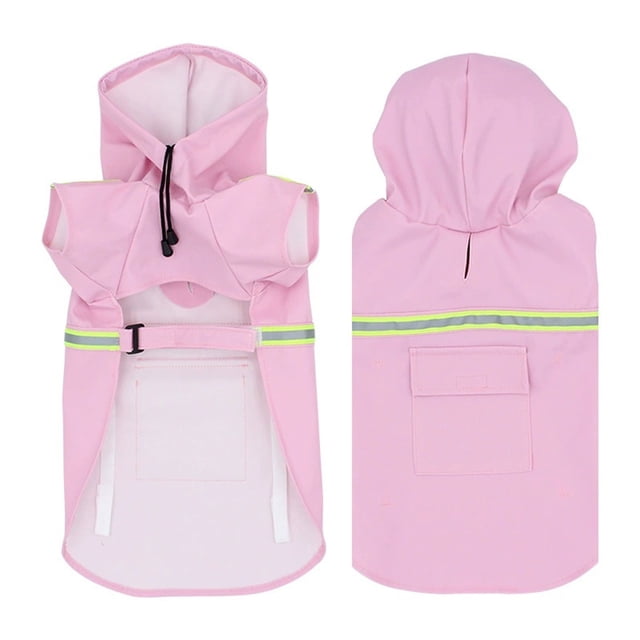 Dog Raincoat Windproof Hooded Poncho With Reflective Strips For Medium Large Breed