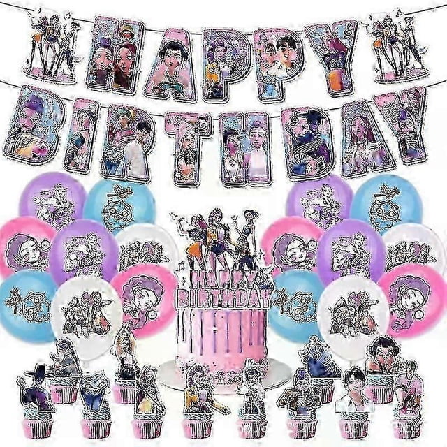 Kpop Demon Hunters Birthday Theme Party Decorations Banner Cake Balloons For Kid