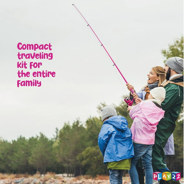 Play22Usa Kids Fishing Pole Pink 40 Set Kids Fishing Rod and Reel Combos Fishing Poles for Youth Kids Includes Fishing Tackle Fishing Gear Fishing