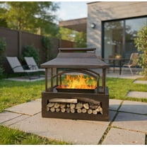 Barara King Fire Pit, Smokeless Fire Pit,Rectangular Metal Outdoor Wood Burning Fireplace with Built-in Log Storage
