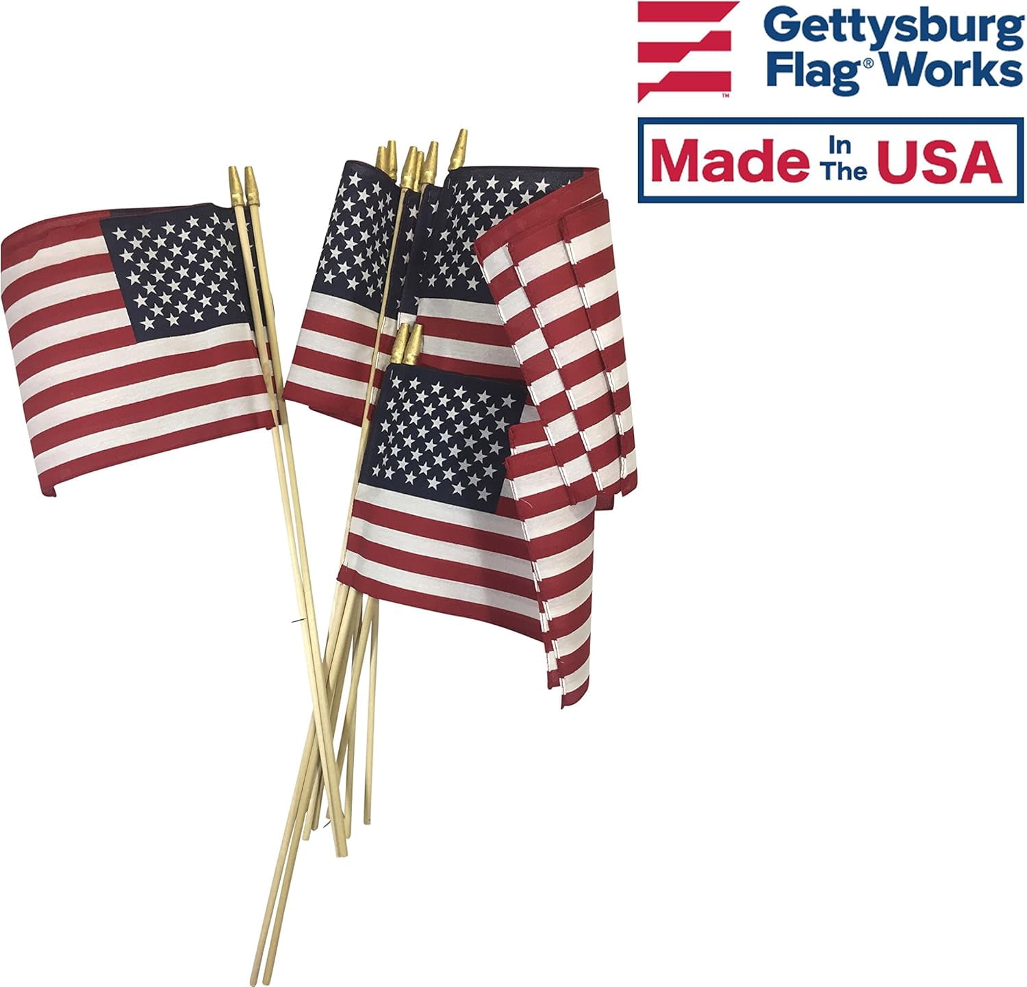 12-Pack, Super Tough US Stick Flag 12"x18" 30" x 3/8" No Fray -US Made
