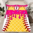 thumbnail image 2 of Homewish Watercolor Ink Painting Full Size Sheets,Baseball Sport Bed Sheets,Yellow White Hotpink Sheet Sets For Teens,Microfiber Bedroom Decor,4pcs, 2 of 7