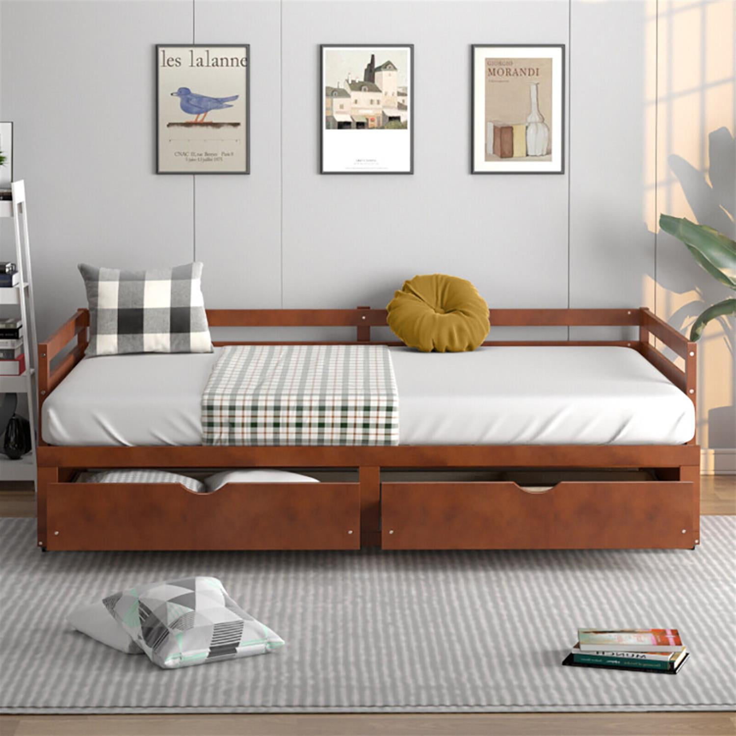 Demi Bonn Extendable Twin to King Daybed with Trundle and 2 Storage Drawers, Modern Bed Frame for Teens, Brown