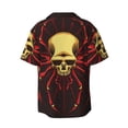 thumbnail image 6 of Lsque Red Skull Spider print Men's Cuban Collar Short Sleeve Shirt Summer Beachwear Casual Button Down Fashionable Vacation Leisure Shirt-Small, 6 of 7
