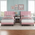 thumbnail image 3 of Twin Size Bed Frame, Velvet Upholstered Platform Bed with Adjustable Vertical Channel Tufted Headboard, No Box Spring Needed, Easy Assembly, Pink | Adjustable Headboard, 3 of 8