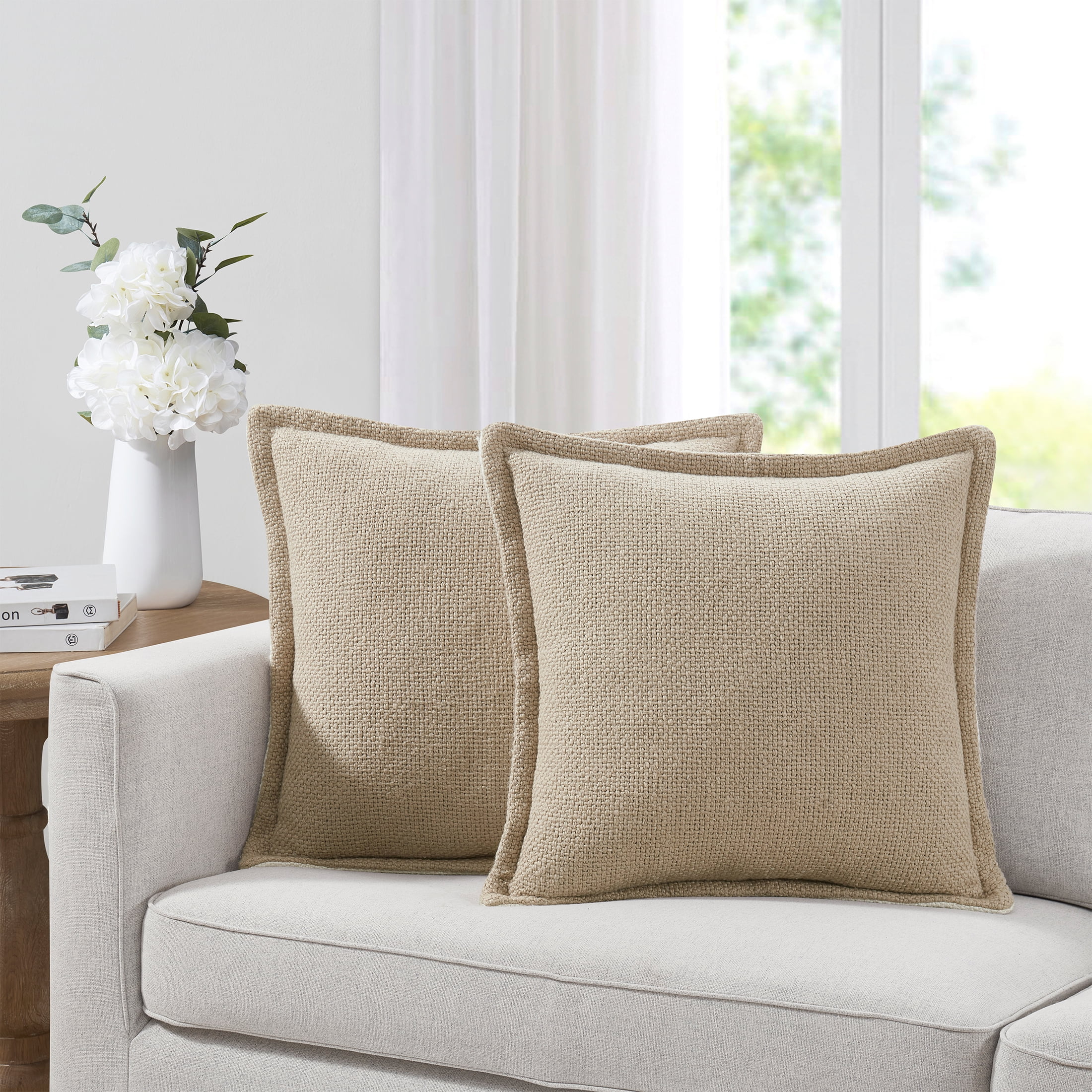 My Texas House 20" x 20" Andie Reversible Solid Taupe Cotton Decorative Pillow