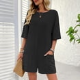 thumbnail image 6 of KyCheLot Summer Outfits for Women Rompers Knit Ribbed Short Sleeve Crewneck Tee Romper with Pockets, 6 of 7
