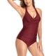 thumbnail image 5 of Traje De Baño De Una Pieza, Traje De Baño Fruncido Con Escote En V Profundo, Traje De Baño Elástico De Color Puro Para La Playa ANGGREK Vino Tinto XL, 5 of 7