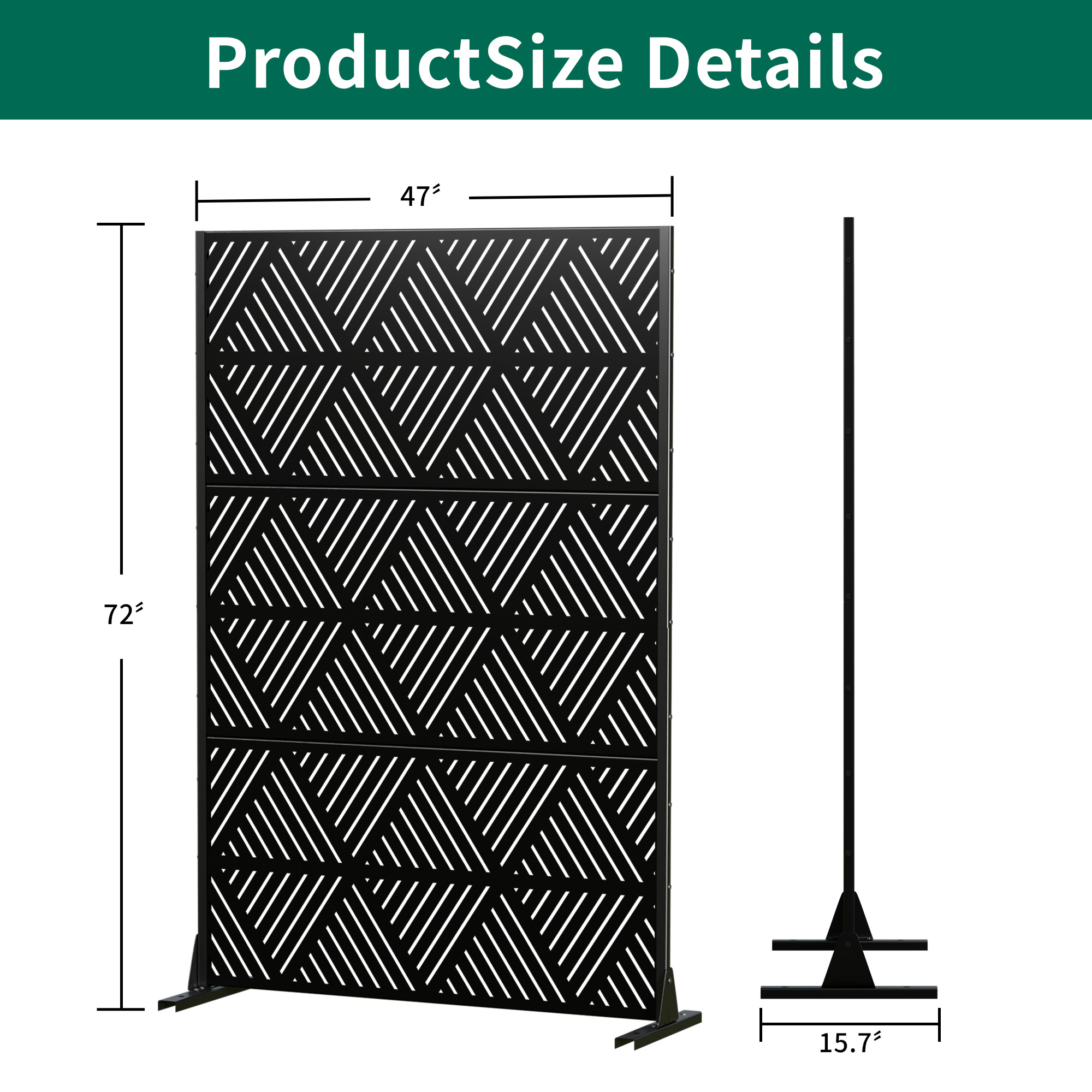 MAYEERTY 72×47" Outdoor Black Metal Privacy Panel Screen for Backyard & Garden, Triangular Diamond Pattern