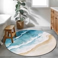 thumbnail image 4 of Beach Ocean Waves Round Living Room Rugs 3.3 ft, Blue Watercolor Painting Washable Area Rug with Non-Slip Sturdy Edge Binding Round Front Door Mat Floor Carpet for Entryway, 4 of 9