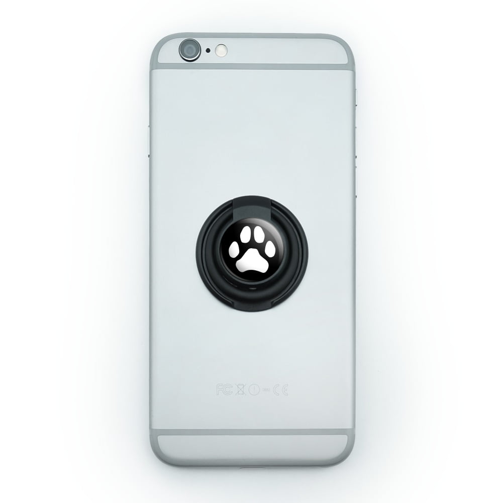 Paw Print Dog Cat White on Black Mobile Smart Phone Finger Ring Grip Holder Stand