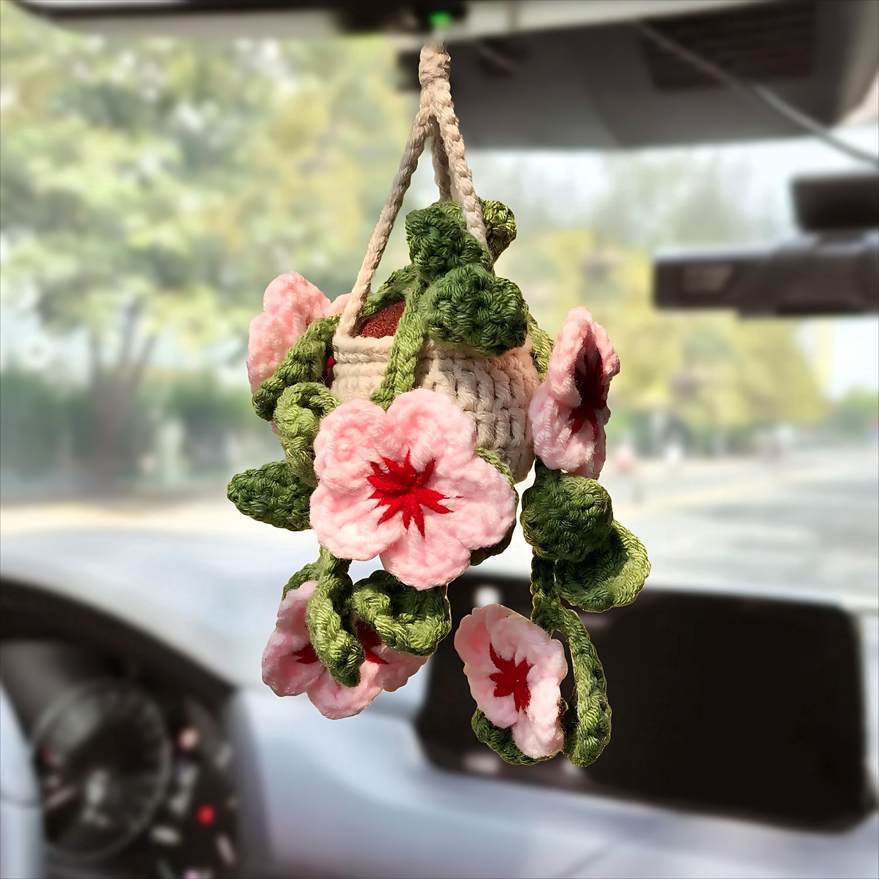 NOGIS Rear View Mirror Dangle Pendant Cute Crochet Strawberry