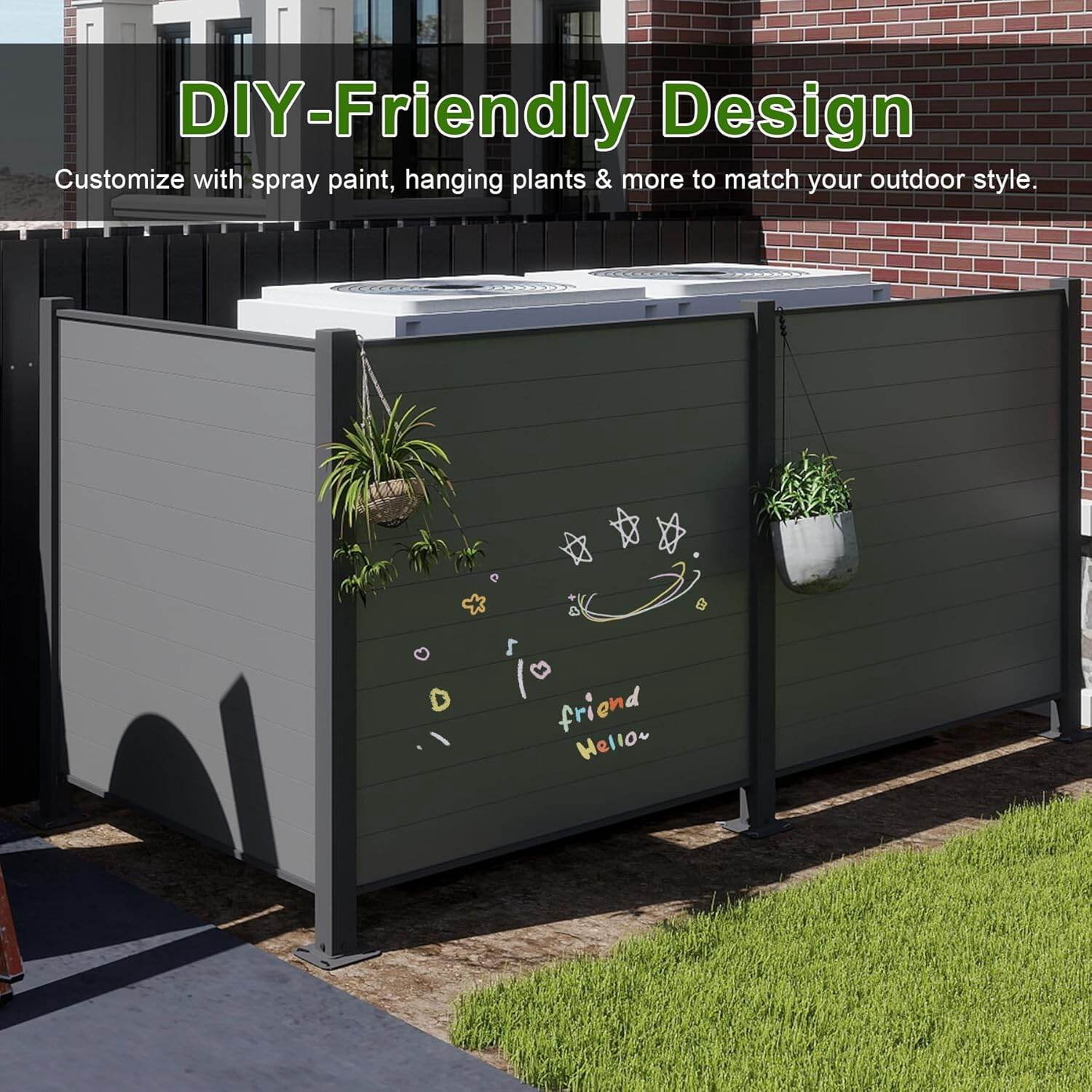 Privacy Fence Outdoor Privacy Screens, 50" W x 50" H Air Conditioner Fence, Trash Can Enclosure with Metal Stakes, Metal Decorative Fences for Garden Backyard Patio(3 Panels, Black),Fence Panels