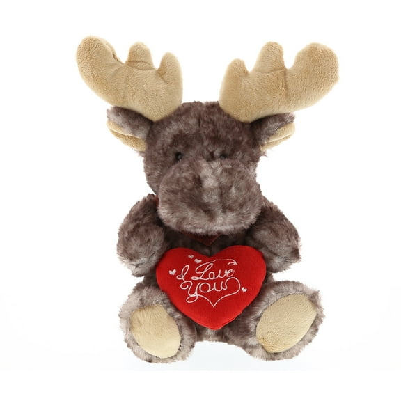 DolliBu I Love You Heart Brownish Sitting Moose Plush - 10 inches