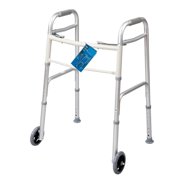 Carex Aluminium Fixed Wheel Dual Paddle Rolling Walker, Seniors, Height Adjustable, 300 lb Capacity