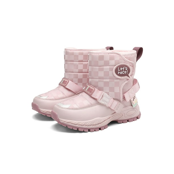 Woobling Children Winter Boot Mid Calf Warm Shoes Comfort Snow Boots Casual Hiking Outdoor Non Slip Plush Lined Pink 11.5C