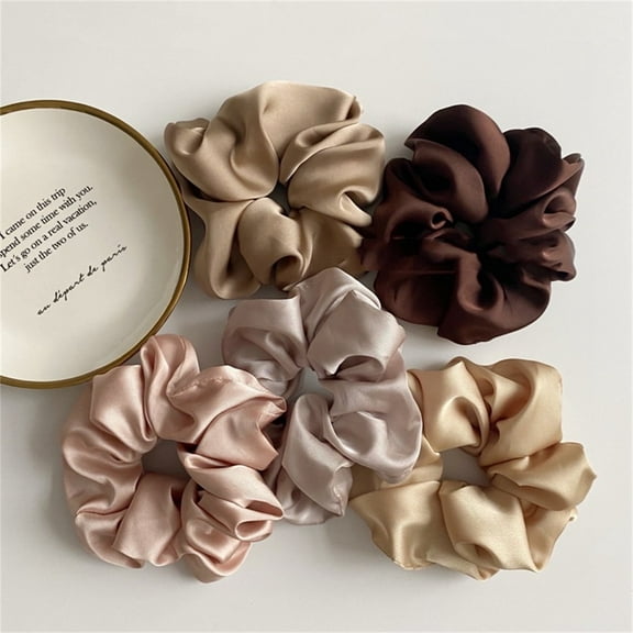 Casewin Satin Silk Scrunchies for Women, Scrunchies Hair Ties Silk Satin Scrunchy,Soft Elastic Hair Ties for Women Girls Teens Thick Hair (5 Pcs)