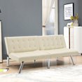 thumbnail image 1 of Gymax Split Back Futon Sofa Bed PU Convertible Couch Bed Recliner Sleeper Chrome Legs, 1 of 10