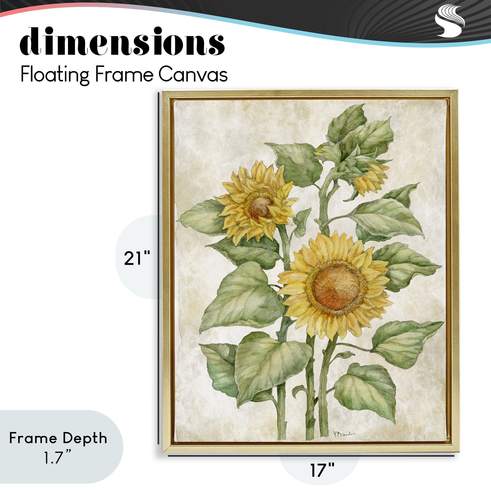 Stupell Industries Floral Journal Sunflower Gold Framed Floater Canvas Wall Art, design by Paul Brent