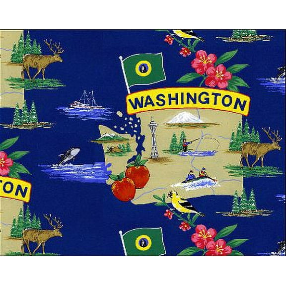 Fleece The Evergreen State of Washington Map Print Fleece Fabric Print by the Yard o22105b