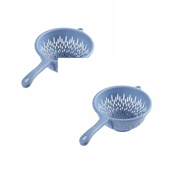 2Pack Colander With Handle For Washing Fruits And Vegetables Compact Kitchen Drain Strainer For Food And Easy To Store For Home Use And Dark Blue Blue White Strainers Home Decor