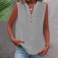 thumbnail image 2 of DORKASM Linen Shirts for Women V Neck Button Down Casual T-Shirts Sleeveless Loose Fit Trendy 2026 Tshirt Solid Color Beach Vocation Tank Tops Dark Gray XL, 2 of 6