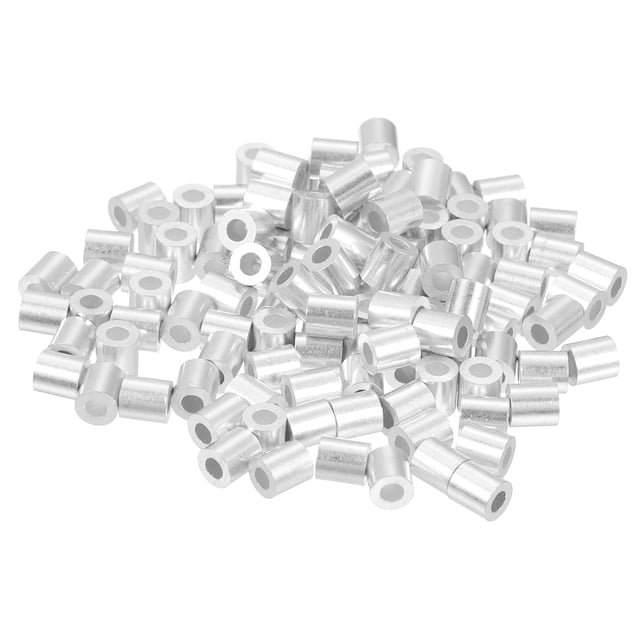 Unique Bargains 120 Pack Aluminum Crimping Loop Sleeve for 5/64' Diameter Wire Rope, Round Aluminum Wire Rope Sleeve