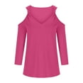 thumbnail image 5 of LEBONYARD Womens Tops Clearance under $5 Fall Fashion,Long Sleeve Shirts for Women up to 50% off,Women Solid 3/4 Sleeve V-Neck Pullover Strapless Tops Shirts Blouse Hot Pink S, 5 of 7
